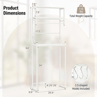 Tangkula 3-Tier Over The Toilet Storage with Hanging Bar & 3 S-Shaped Hooks