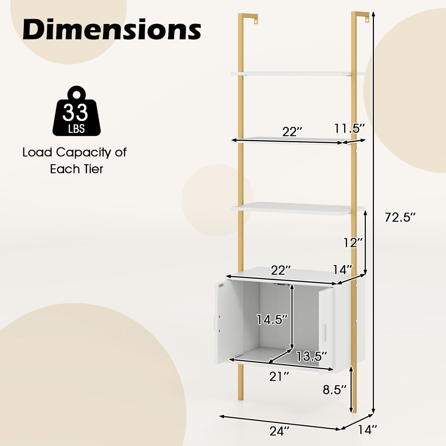 Tangkula 72.5” Tall Bookshelf 5 Tier Wall Mount Ladder Bookcase(1/2)