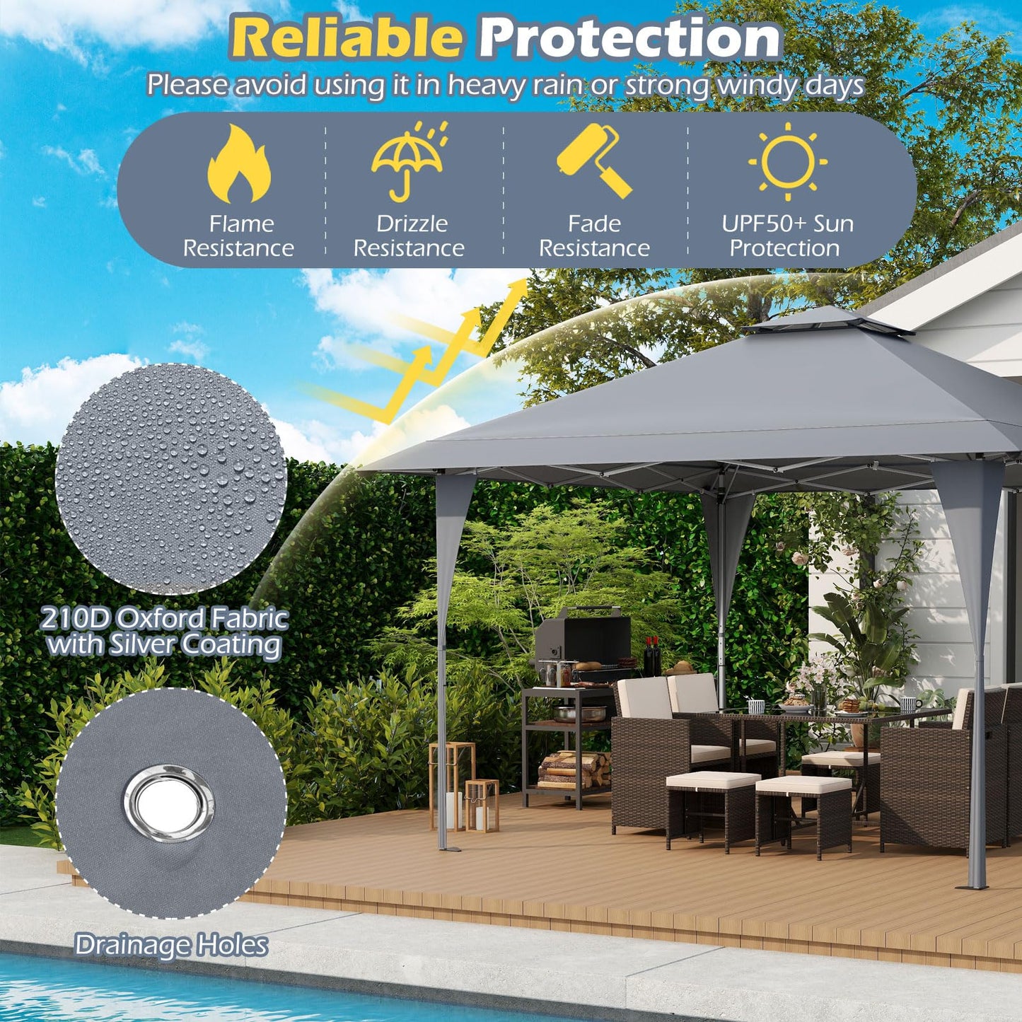 Tangkula 13x13 FT Pop Up Gazebo UPF50+ Outdoor Sunshade Shelter