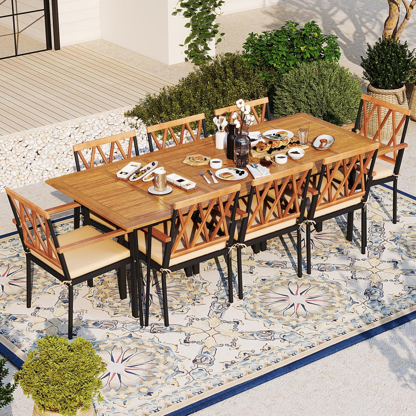 Tangkula 9 Pieces Patio Dining Set Outdoor Furniture Set
