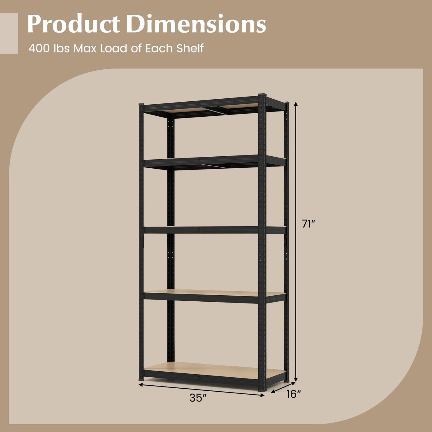 Tangkula 5-Tier Heavy Duty Metal Shelving with 2000 LBS Load, 35" / 47" Wide