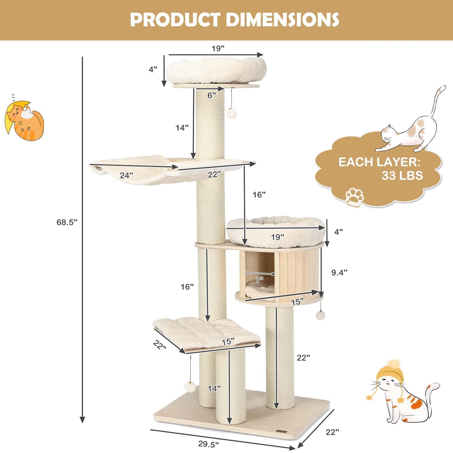 Tangkula Modern Cat Tree with Sisal Posts for Indoor Large Cats