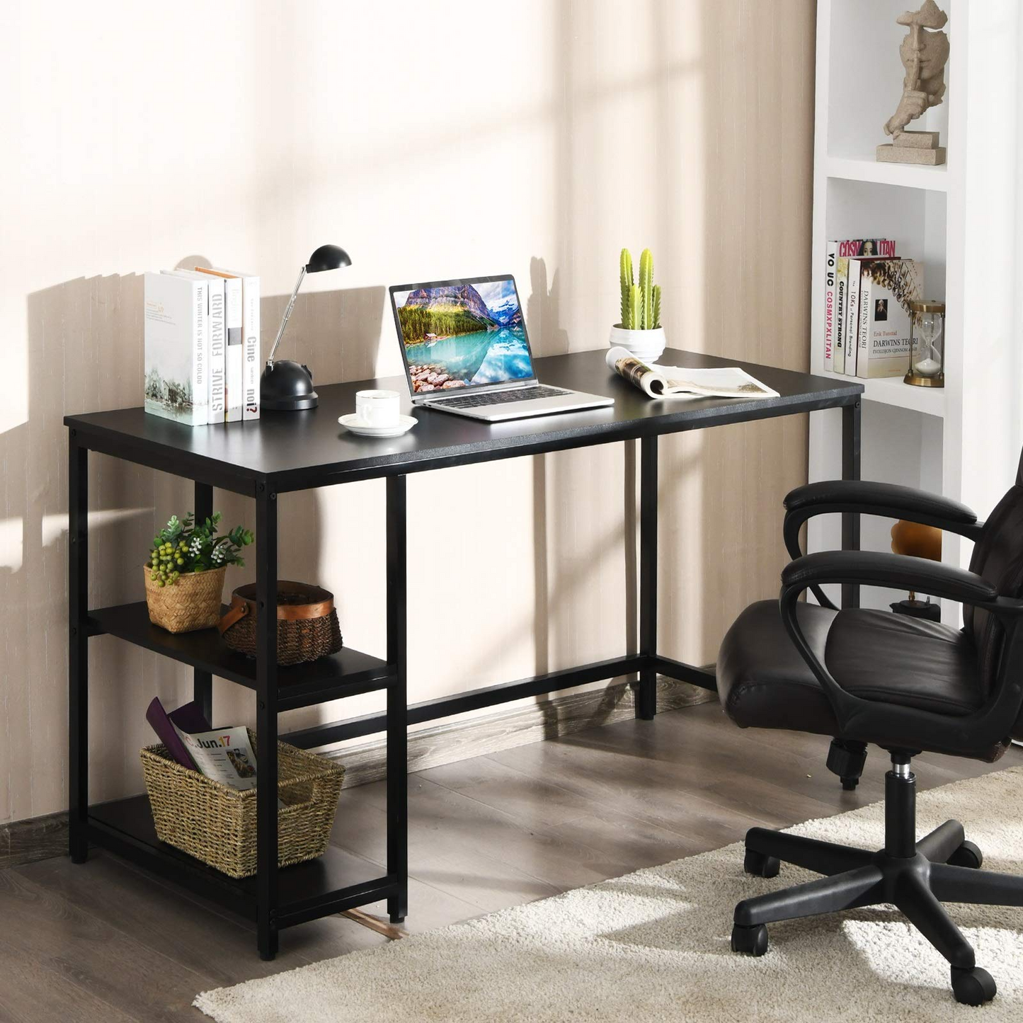 Tangkula Home Office Computer Desk with 2 Storage Shelves