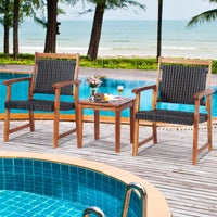 3-Piece Patio Acacia Wood Bistro Set, Patiojoy Outdoor Furniture Set with 2 Chairs & 1 Side Table