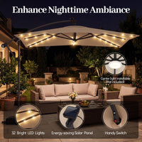 Tangkula 8x8 FT Solar Patio Umbrella with Base Included Square Offset Cantilever 360 Degree Rotation 32 LED Lights