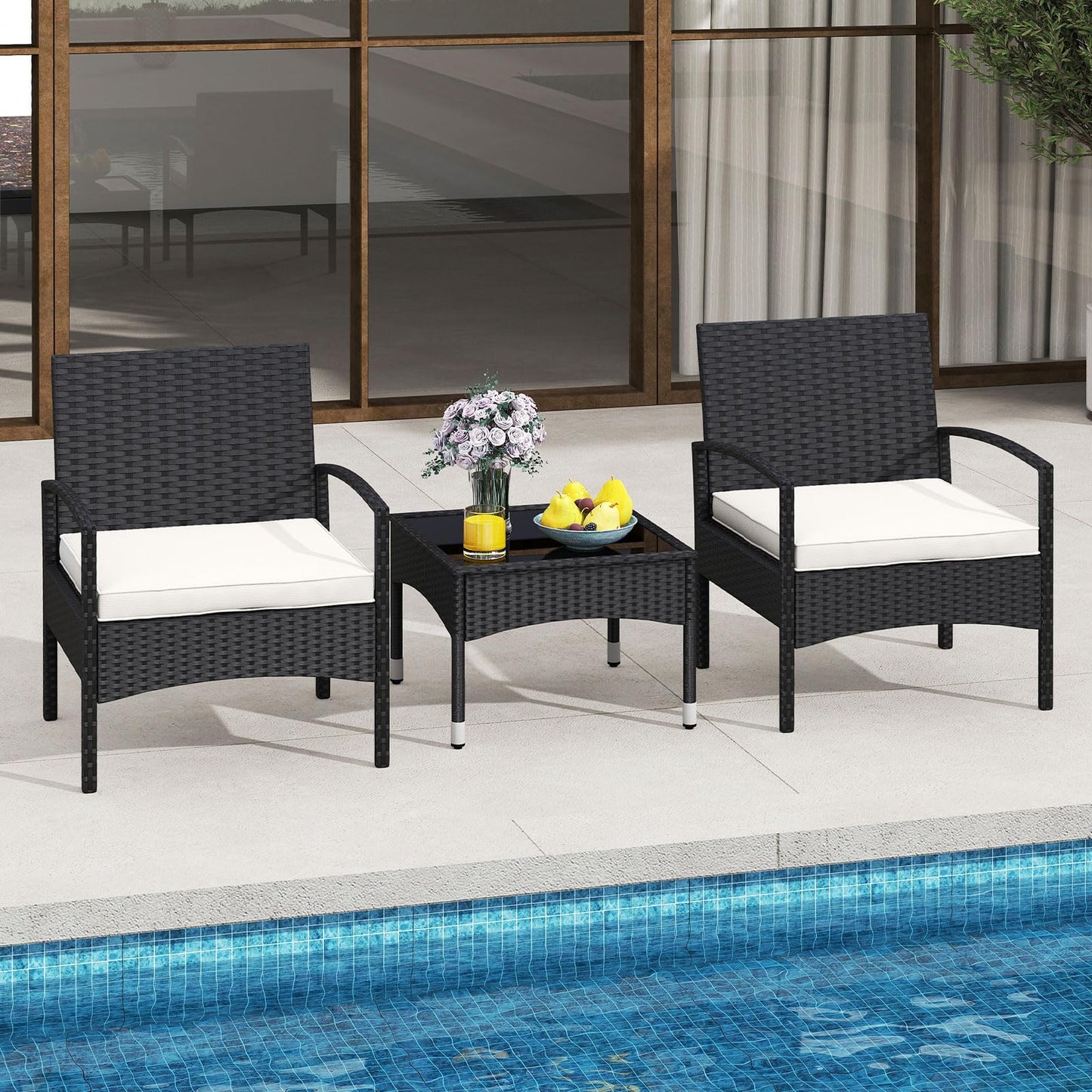 Tangkula 3 Piece Patio Furniture Set for Porch Balcony Backyard Poolside
