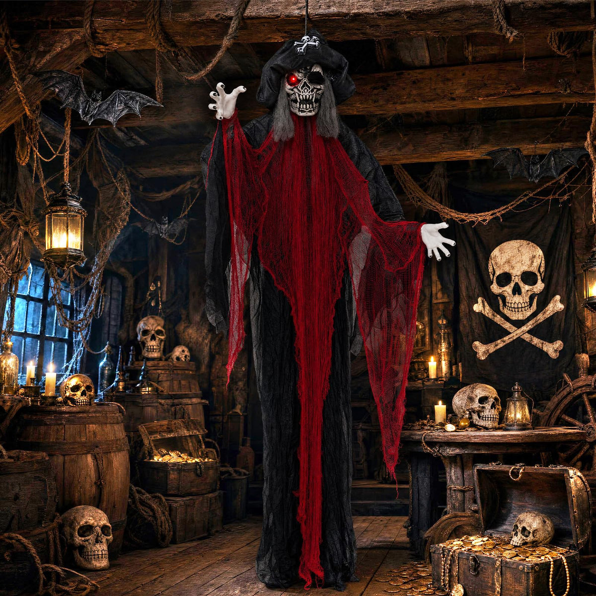 Tangkula 9.4 FT Animated Halloween Hanging Pirate with Glowing Eyes