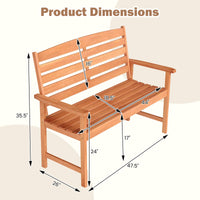 Tangkula Wooden Garden Bench, 2-Person Patio Loveseat with Slatted Backrest