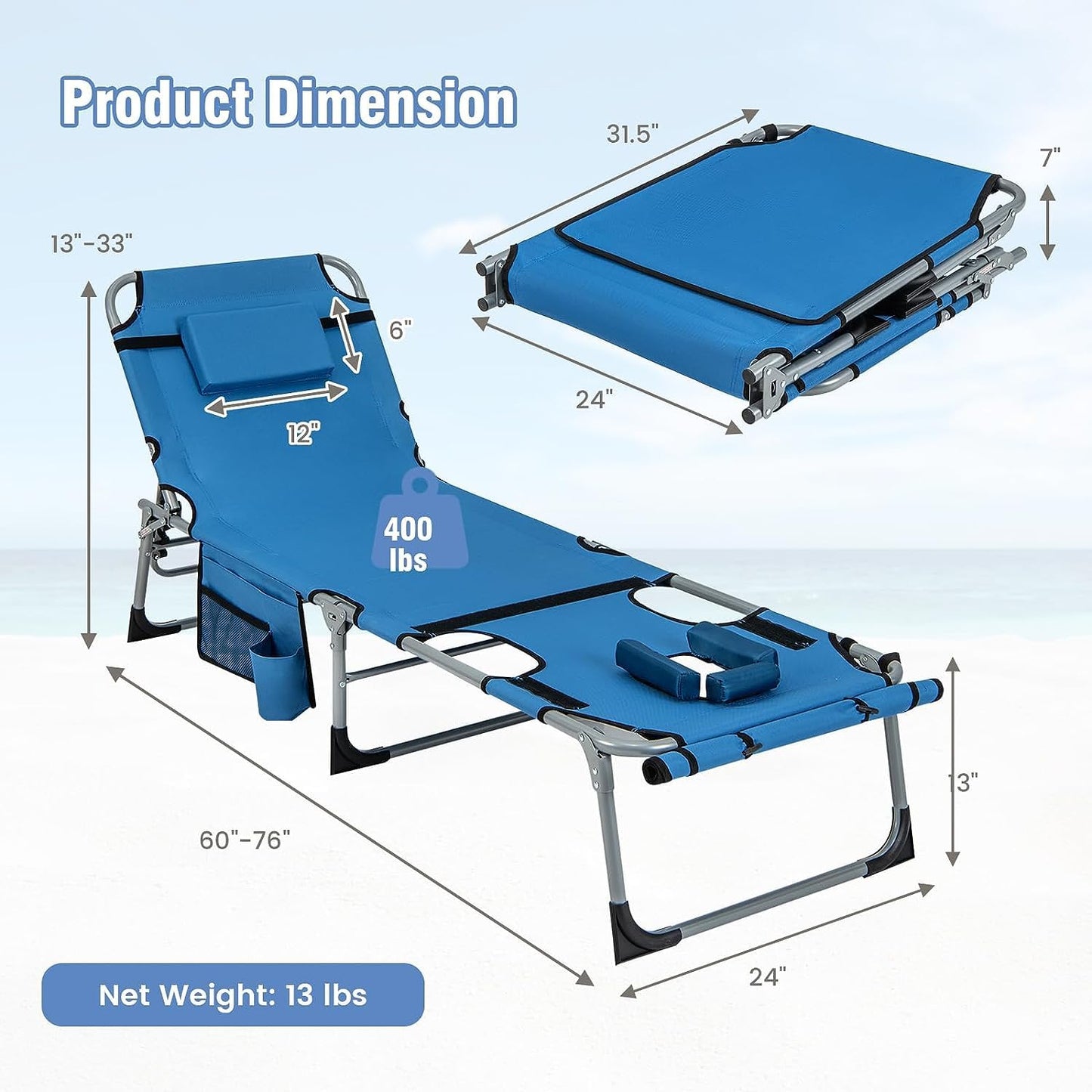 Tangkula Tanning Chair, Outdoor Folding Beach Lounge Chair with Face Hole