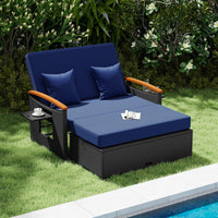 Tangkula Patio Rattan Daybed with 4-Level Adjustable Backrest | Double Sunbed for Yard & Poolside