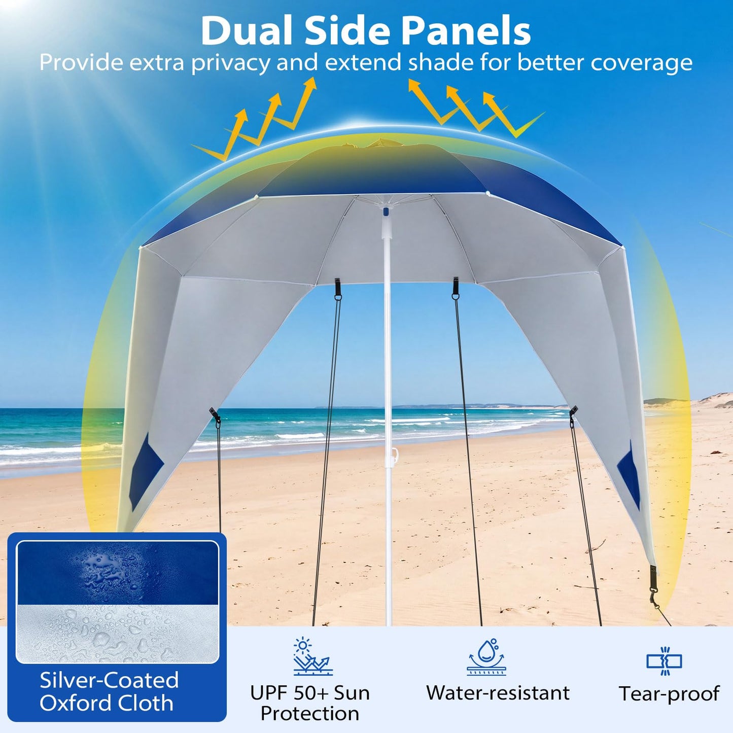 Tangkula 6.5 FT 2-In-1 Beach Umbrella with Shade for Sand | Beach Tent
