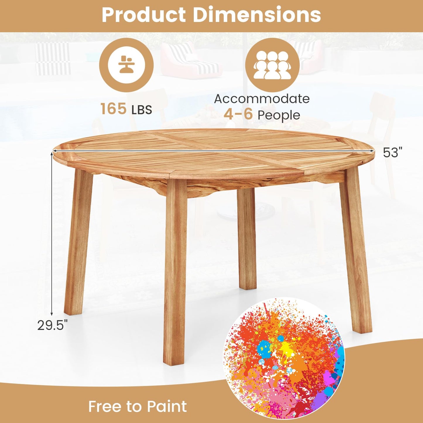 Table à manger ronde Tangkula d'extérieur pour 4 à 6 personnes pour le jardin