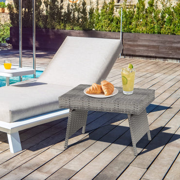 Outdoor Folding Rattan Side Table, Grey - Tangkula