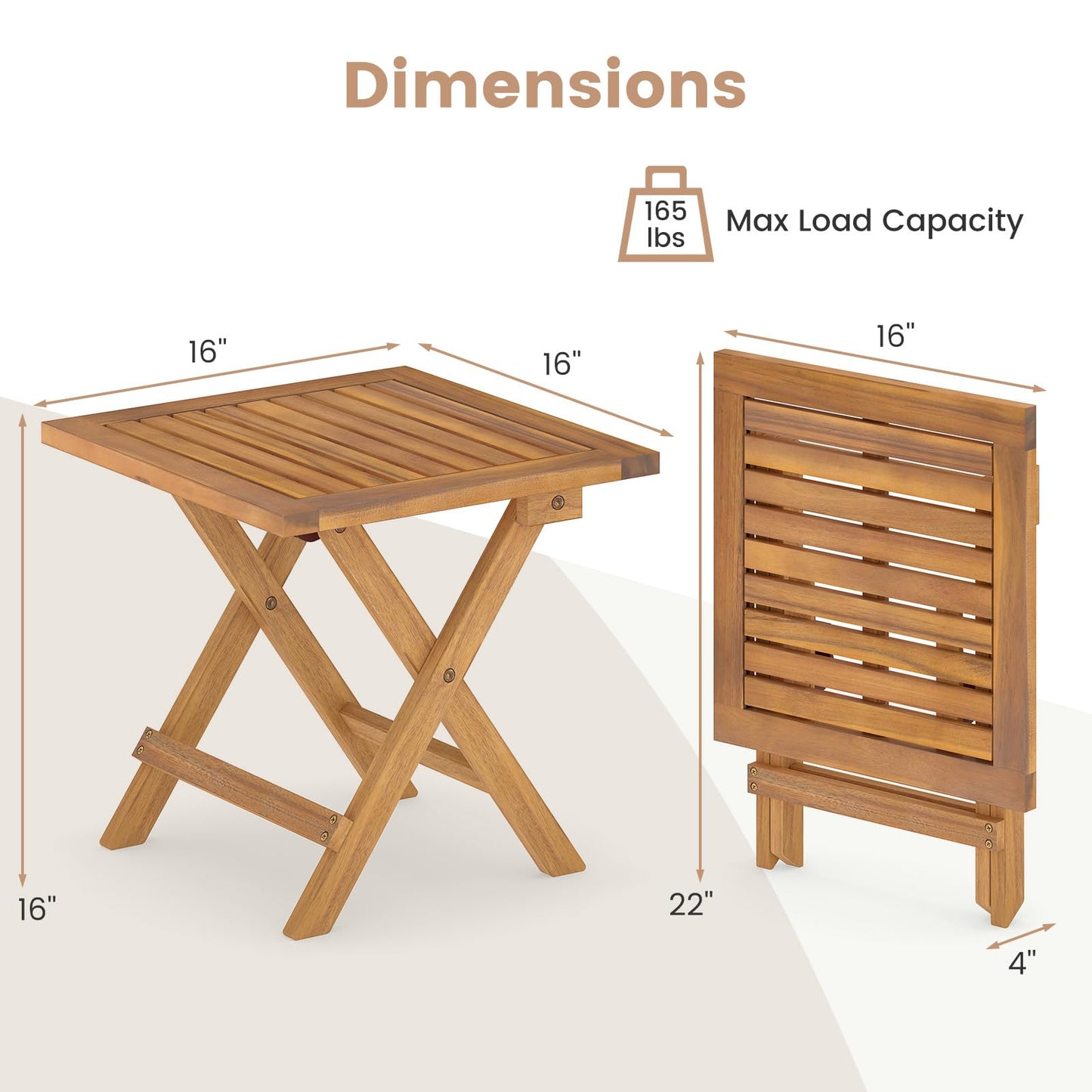 Tangkula Table d'appoint pliable d'extérieur en bois d'acacia avec pieds en X et plateau à lattes