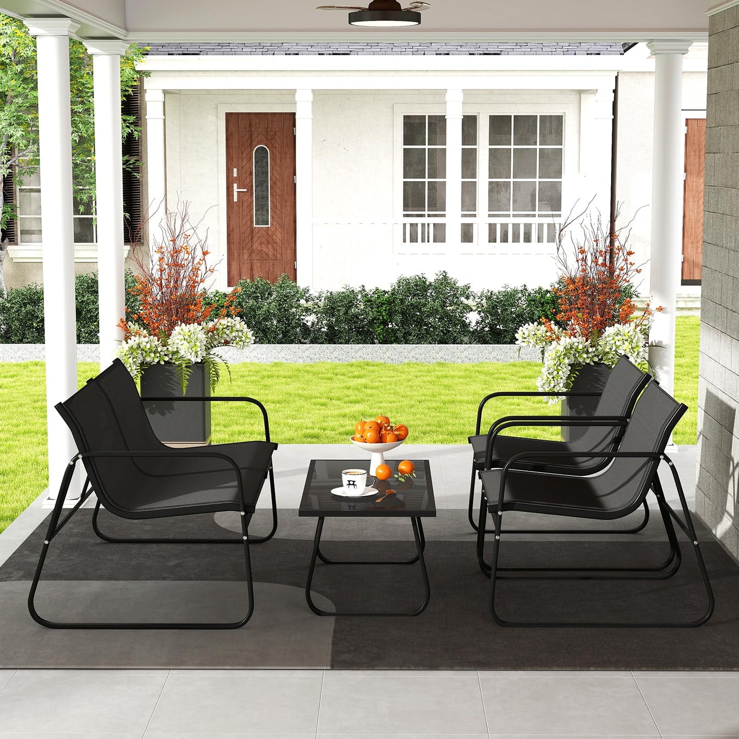 Tangkula 4/8 Piece Patio Furniture Set with Mesh Seat Fabric & Tempered Glass Tabletop