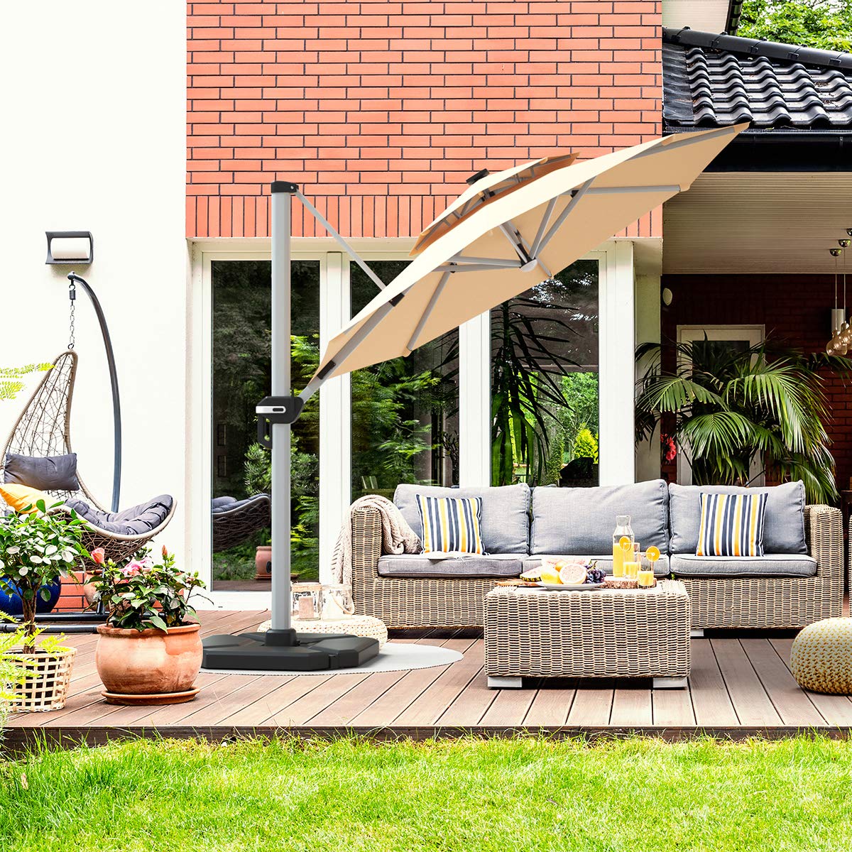 Tangkula 10 FT LED Cantilever Offset Hanging Patio Umbrella