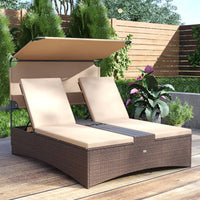 Tangkula 2-Person Outdoor Rattan Daybed with Canopy & 4-Level Adjustable Backrests