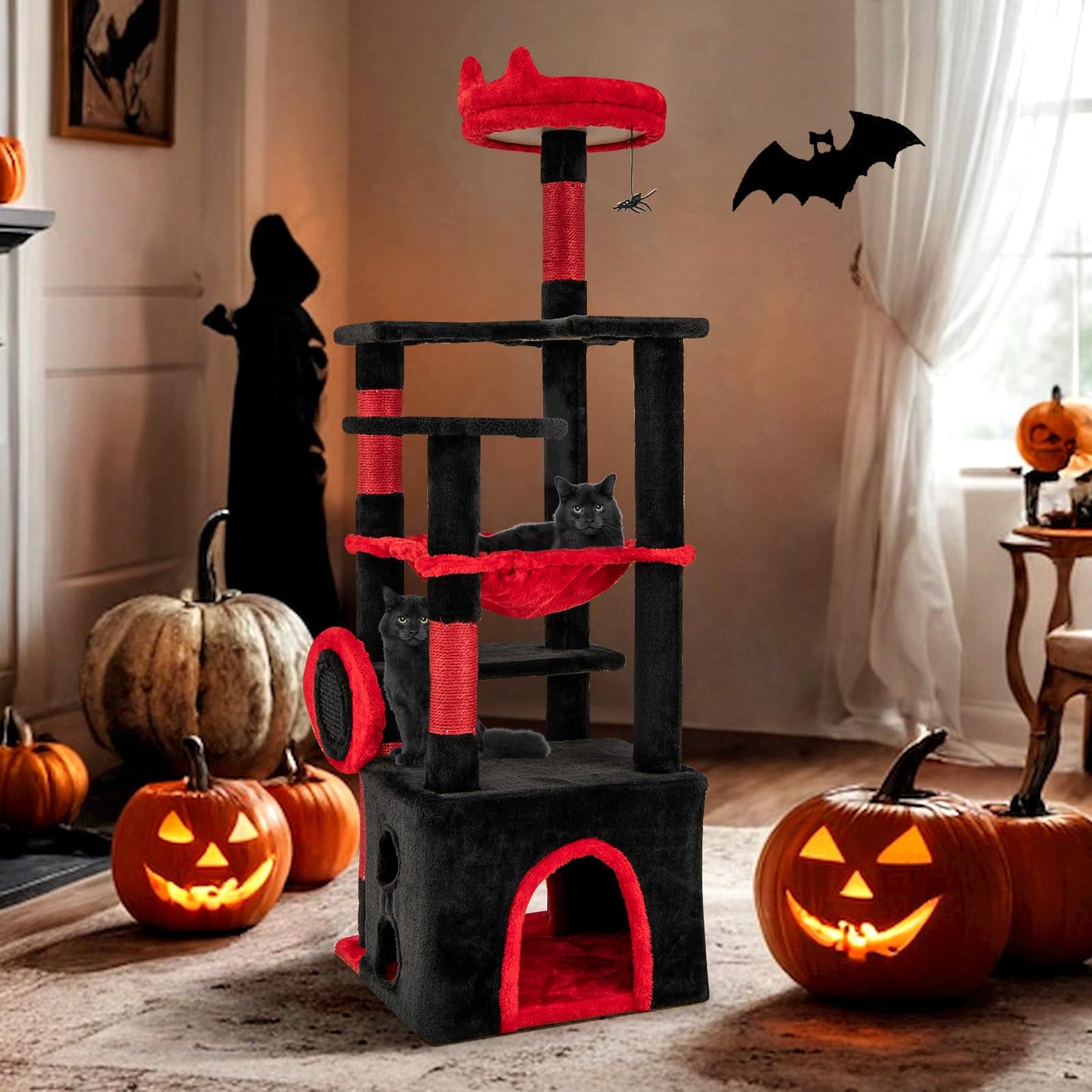 Tangkula Halloween Cat Tower with Sisal Scratching Posts & Board