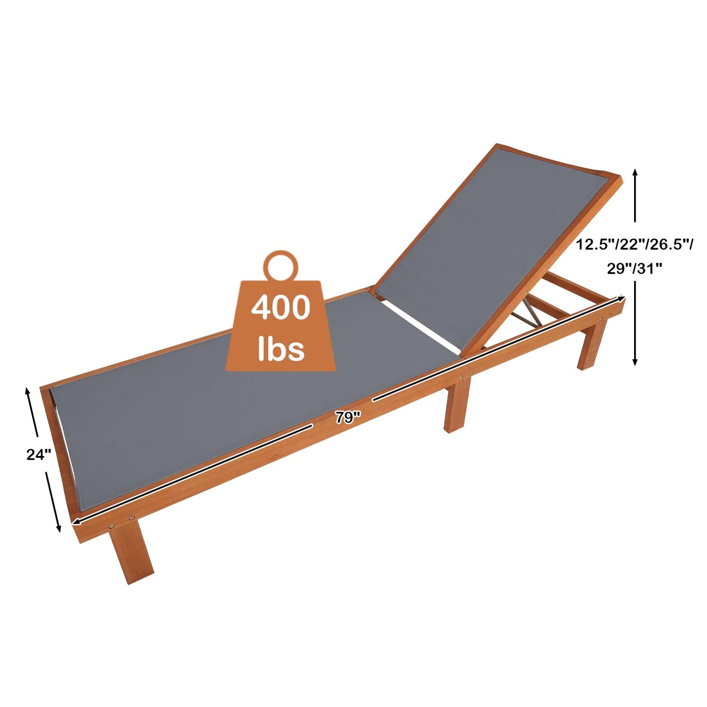 Tangkula Wood Lounge Chair Outdoor for Poolside Lawn Backyard