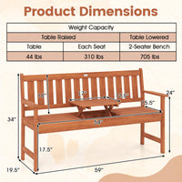 Tangkula 59" Wood Outdoor Bench with Pull