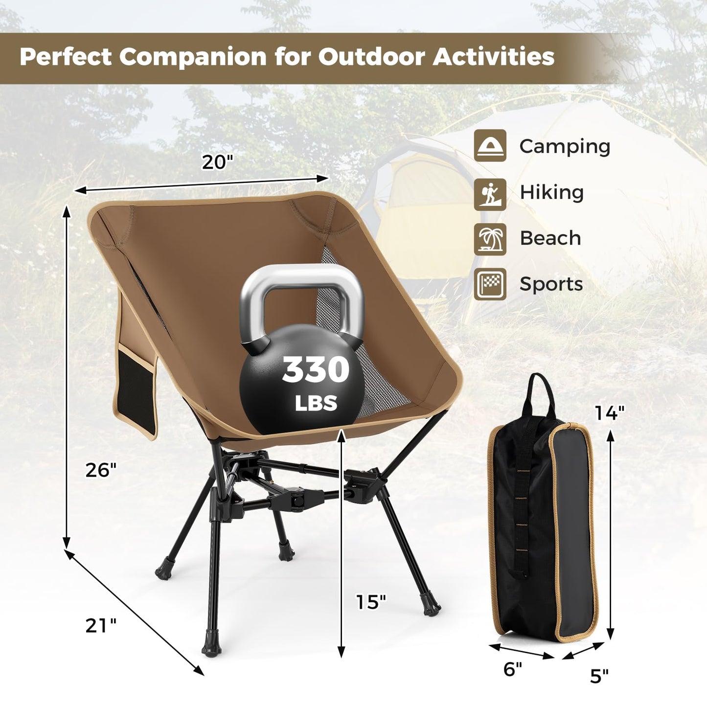 Tangkula Portable Camping Chair for Backpacking Hiking Beach Picnic Travel