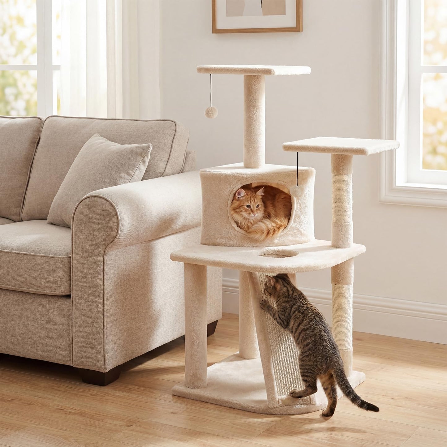Tangkula Corner Cat Tree with Top Perches & Cozy Condo