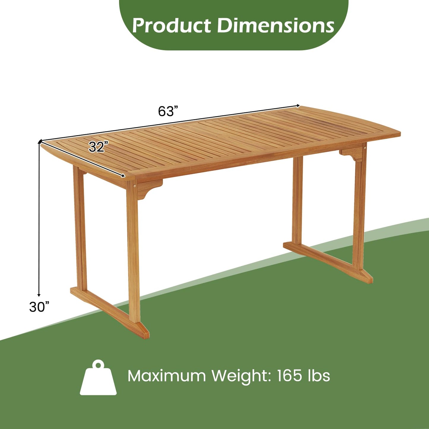 Tangkula 63 inch Outdoor Dining Table w/Umbrella Hole