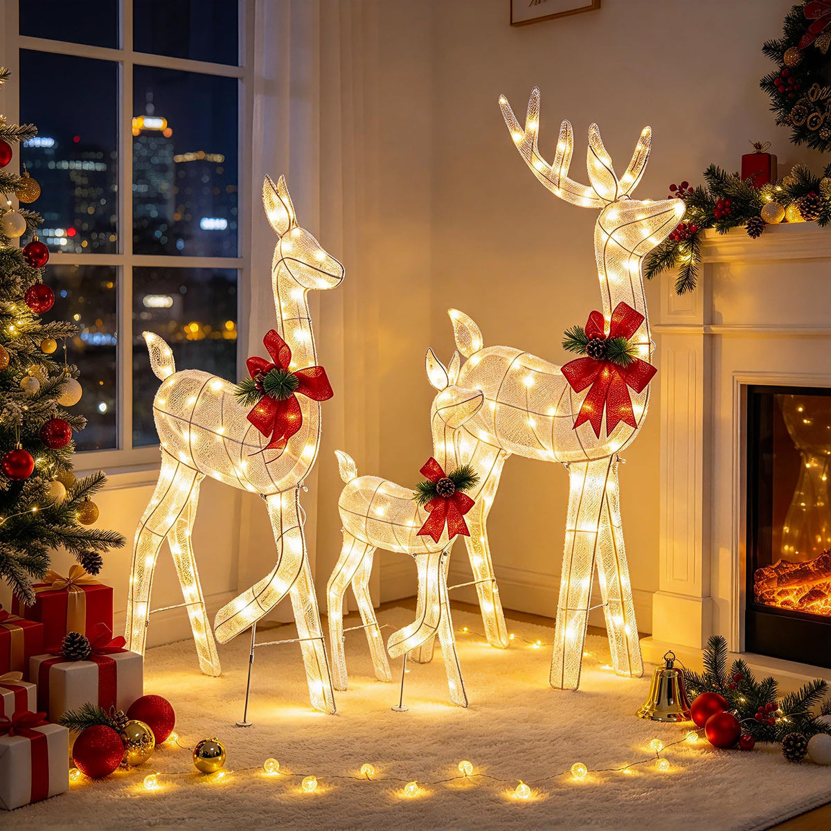 Tangkula 3 PCS Christmas Lighted Reindeer Family Set