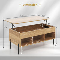 Tangkula Lift Top Coffee Table with Metal Legs, Rising Center Table w/Hidden Compartment & 3 Open Cubbies