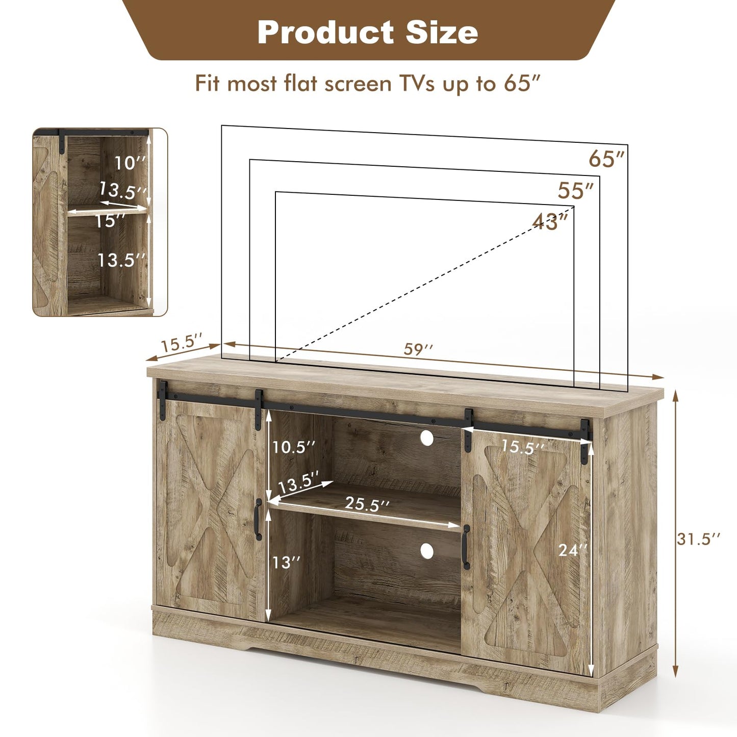 Tangkula Sliding Barn Door TV Stand for TVs up to 65”