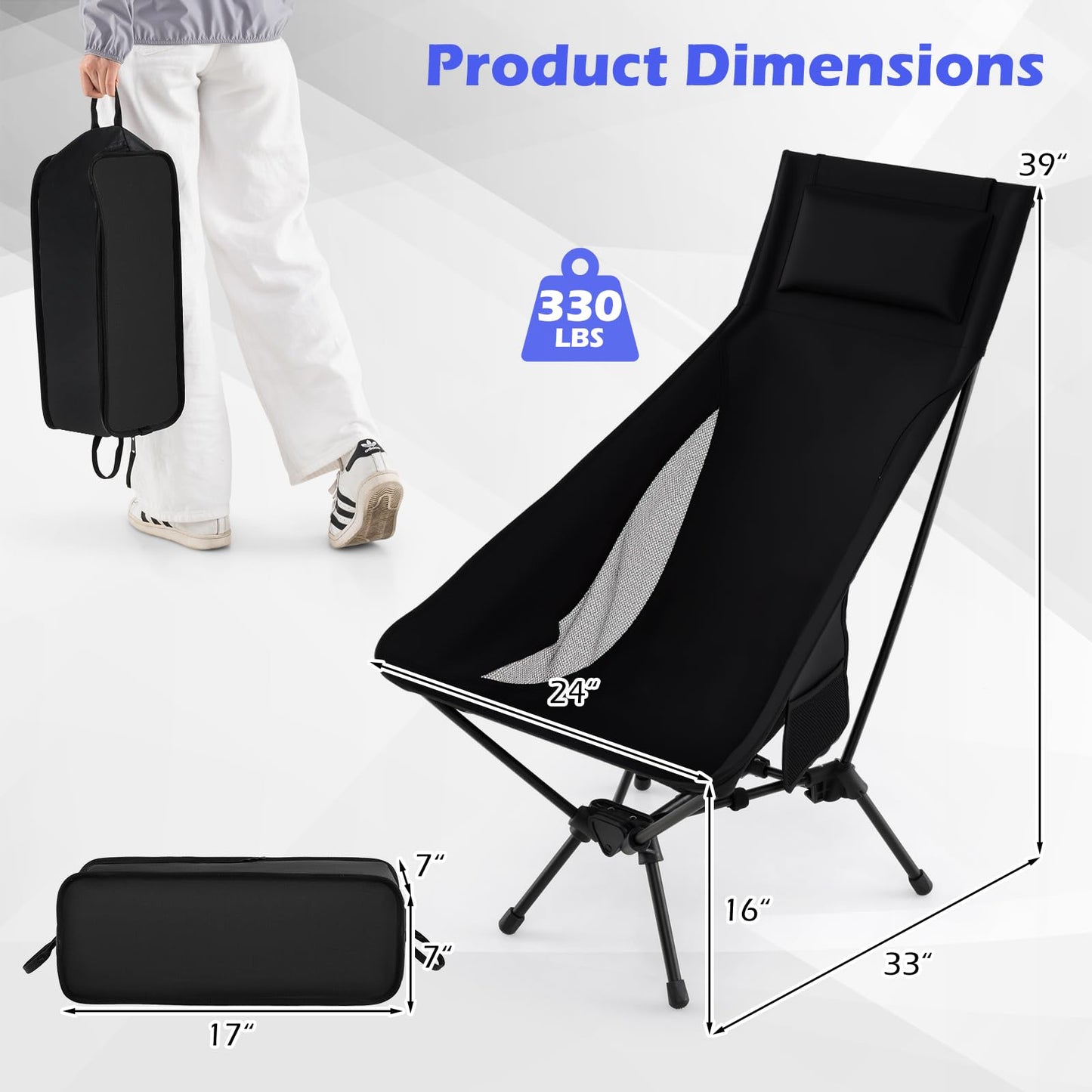 Tangkula Portable High Back Camping Chairs Set for Backpacking Hiking Beach Travel