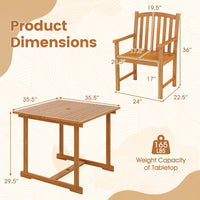 Tangkula 35.5" Acacia Wood Square 4-Person Patio Table with Umbrella Hole