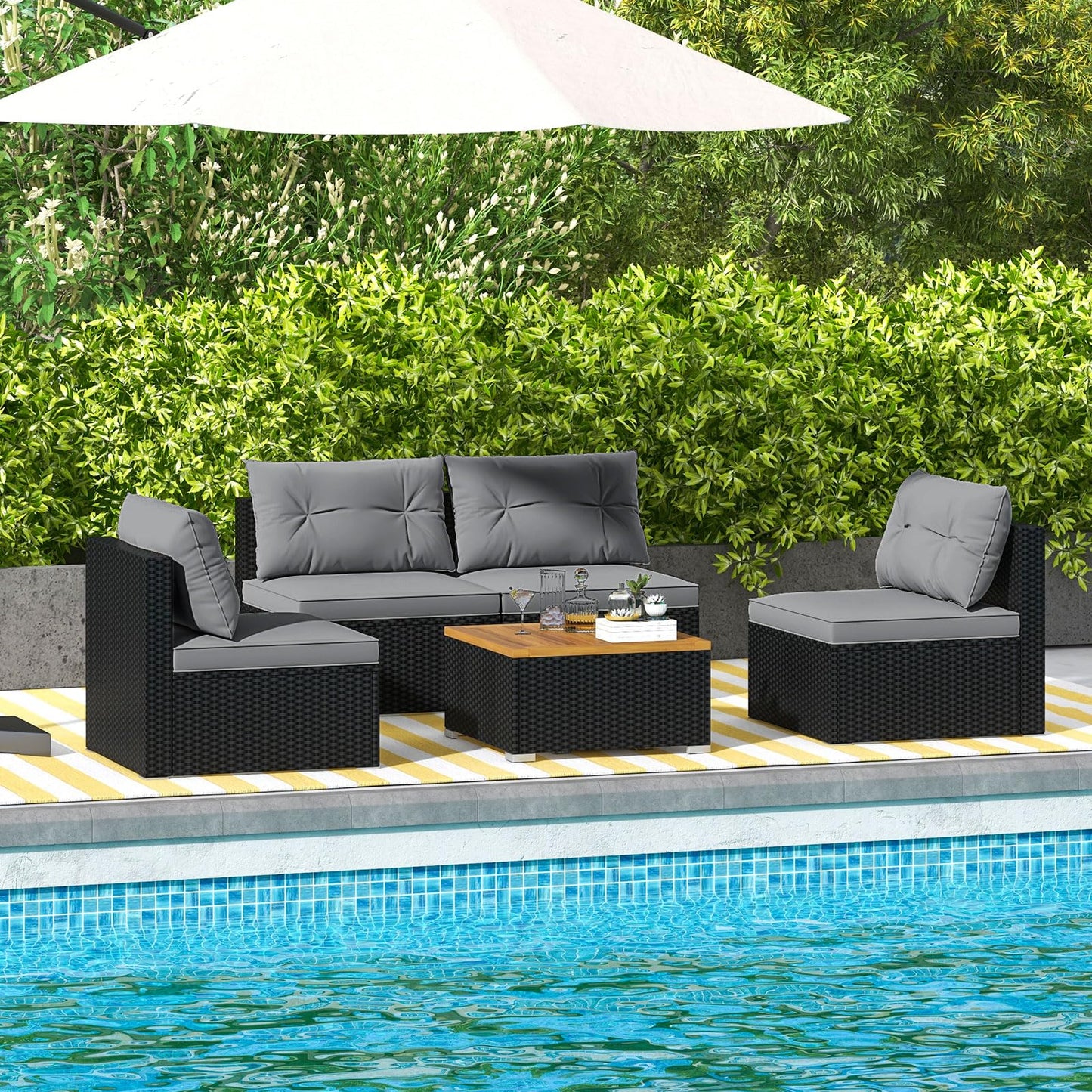 Tangkula 5 Pieces Wicker Patio Furniture Set