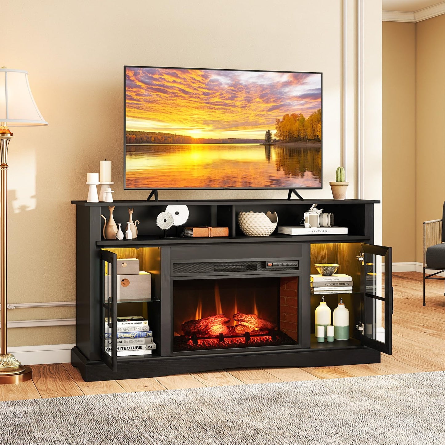 Tangkula Fireplace TV Stand for TVs Up to 65"