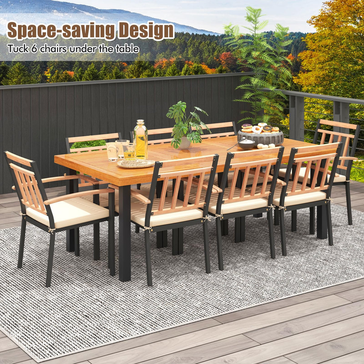 Tangkula 9 Pieces Patio Dining Set with Soft Cushions and 1.9” Umbrella Hole