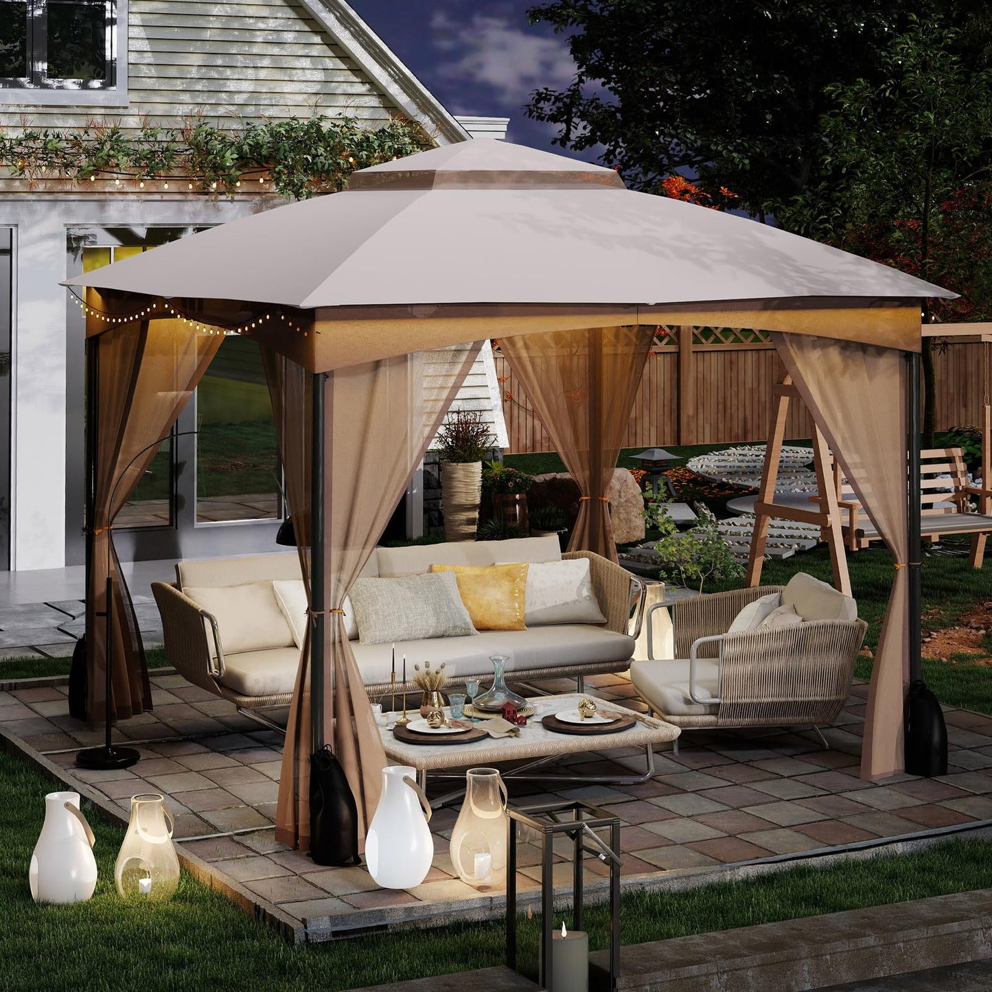 Tangkula 10x10 FT Outdoor Gazebo with Netting for Yard Garden Lawn