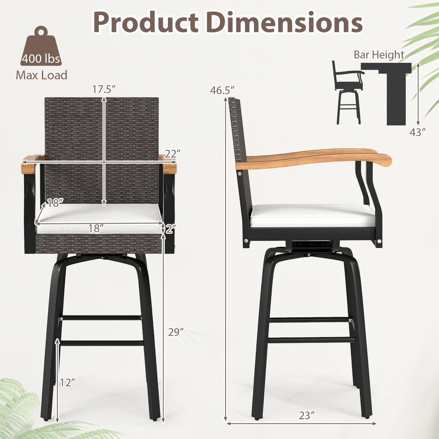 Tangkula Outdoor 360° Swivel Bar Stool for Backyard