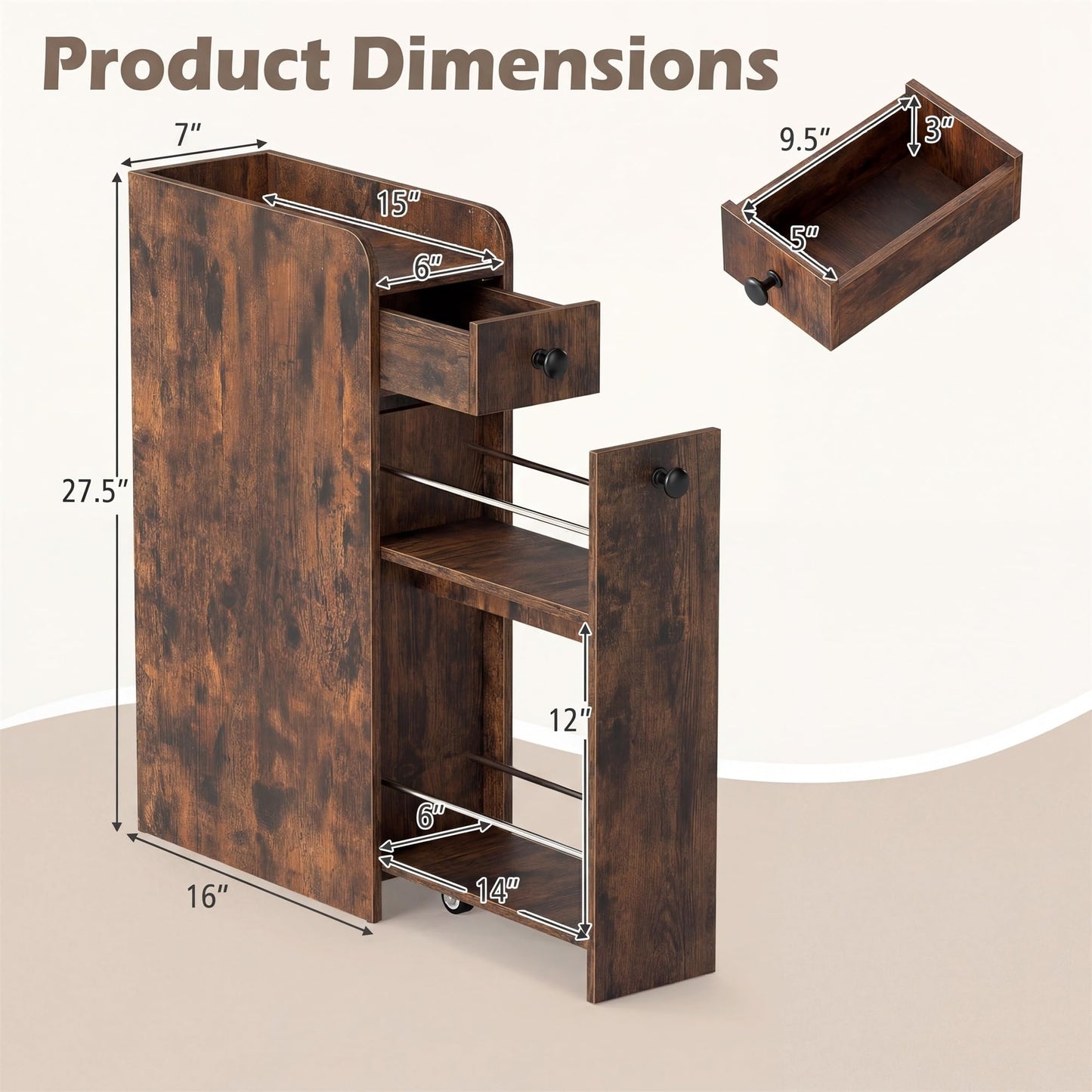 Tangkula Slim Bathroom Storage Cabinet | 4-Tier Narrow Small Side Storage Cabinet Next to Toilet