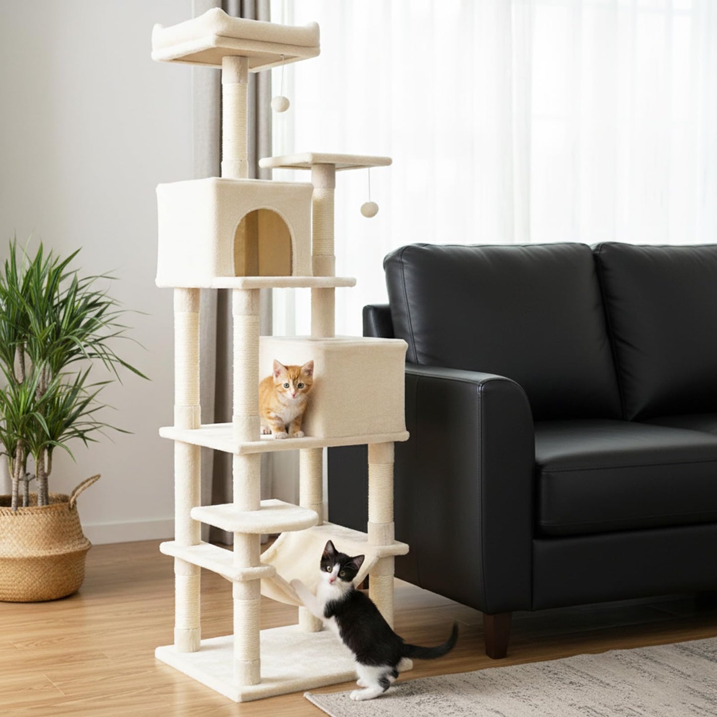 Tangkula Tour pour chat extra haute de 75 pouces avec poteau à griffer en sisal, perchoir supérieur rembourré et doubles condos