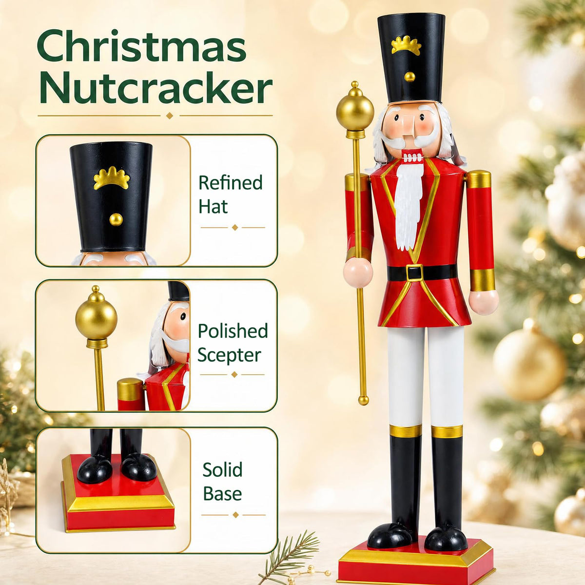 Tangkula 32.5"/48" Christmas Nutcracker with Tall Hat & Scepter