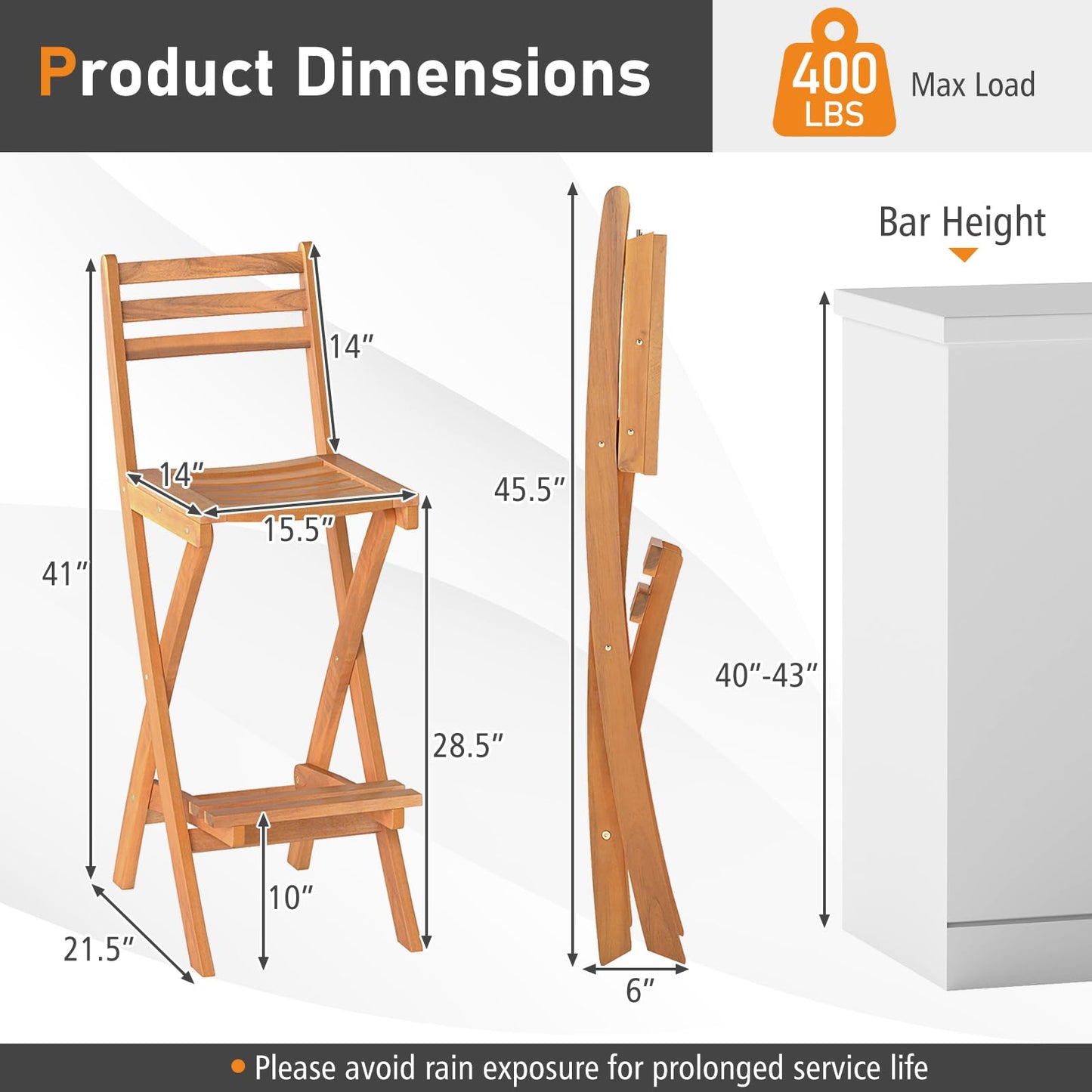 Tangkula Patio Folding Barstool Set with Backrest & Footrest