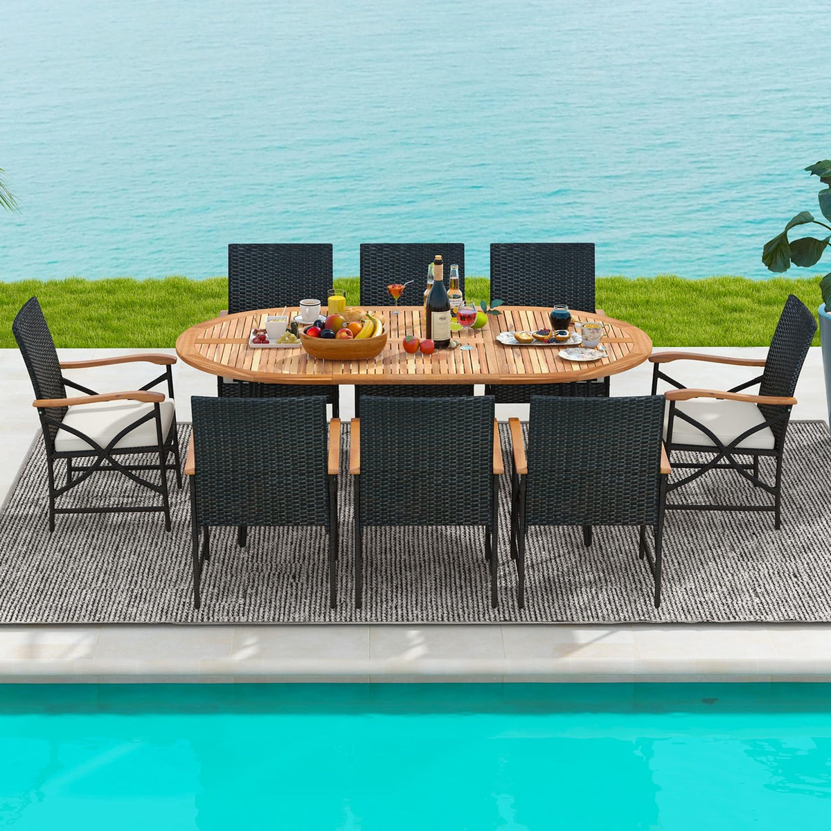 Tangkula 9 Pieces Patio Rattan Dining Set for Garden