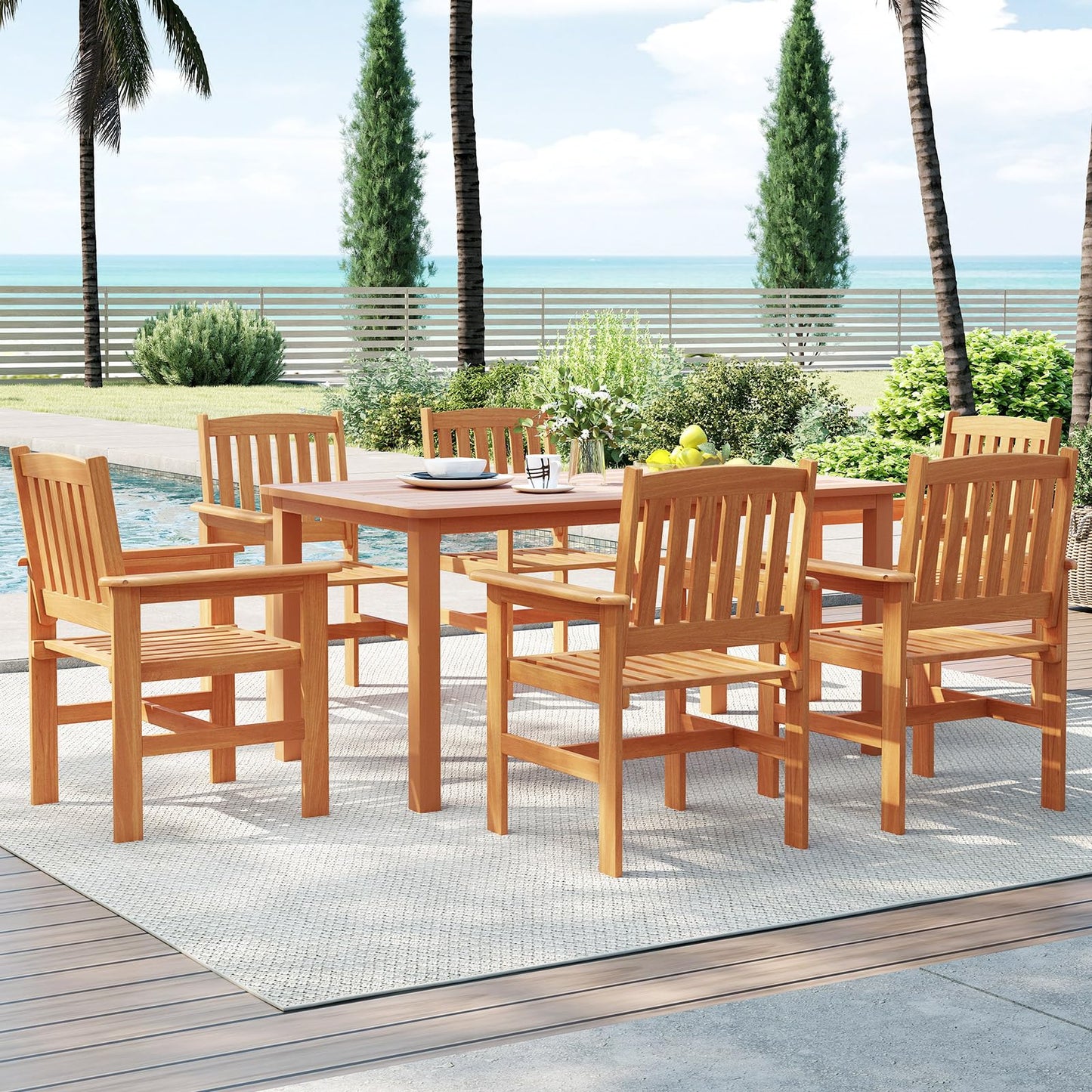 Tangkula 7 Piece Patio Wood Dining Table Set