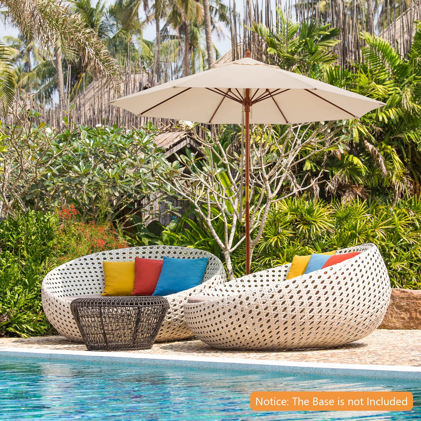 TANGKULA 9.5 FT Pulley Lift Round Patio Umbrella, Wooden Market Umbrella