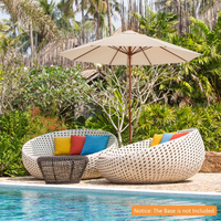 TANGKULA 9.5 FT Pulley Lift Round Patio Umbrella, Wooden Market Umbrella
