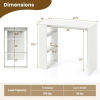 Tangkula Small White Desk with 3-Tier Bookshelf