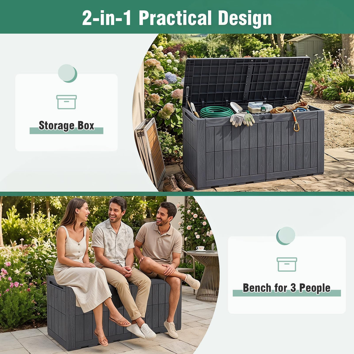 Tangkula 100/120/180 Gallon Waterproof Outdoor Storage Box with Lockable Lid
