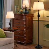 Tangkula 3 Piece Vintage Style Metal Table and Floor Lamp Set