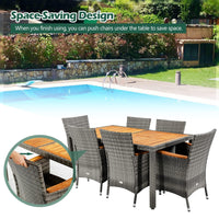 Tangkula 9 Pieces Rattan Outdoor Dining Set with 13Ft Solar Patio Umbrella for 6