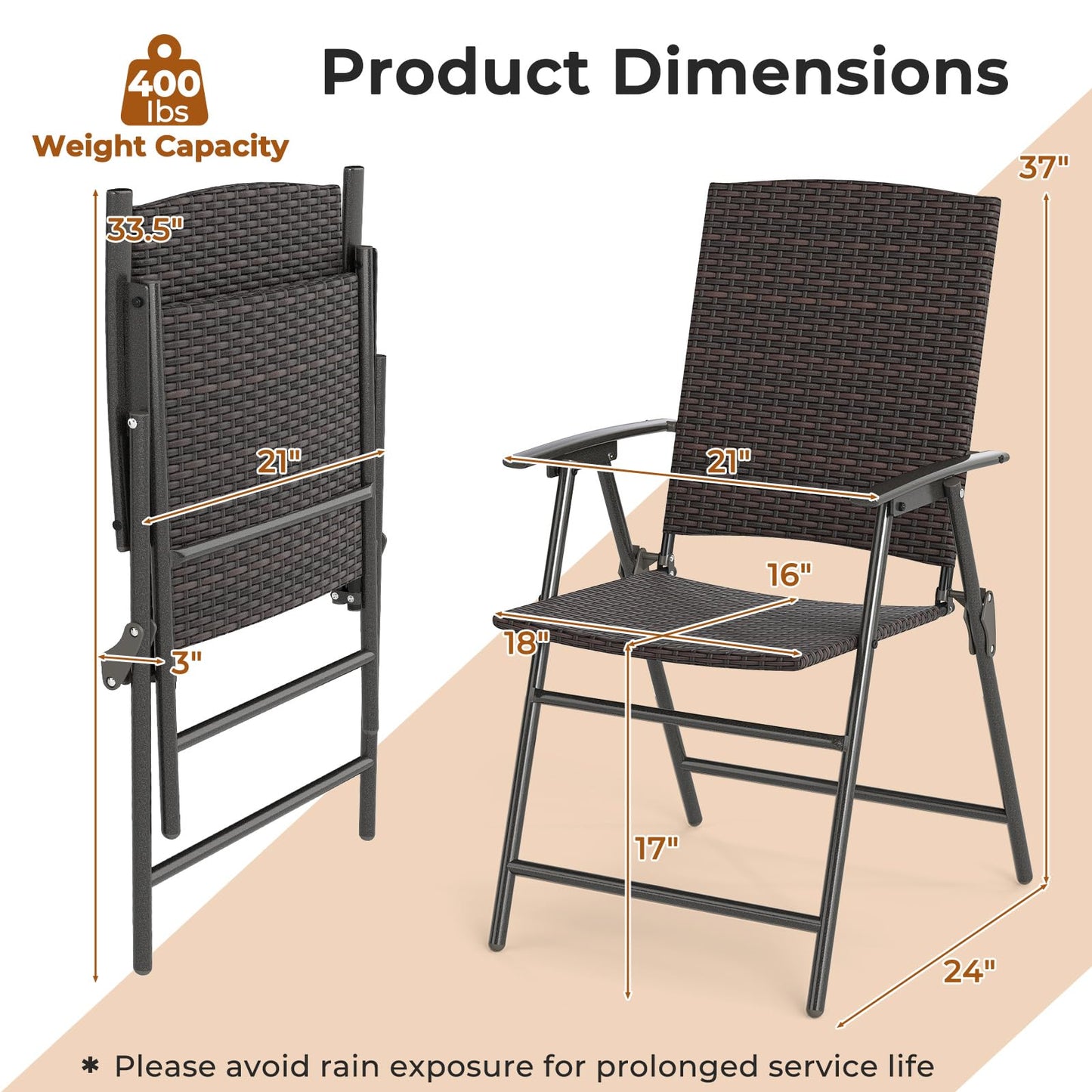 Tangkula Outdoor Folding Chairs Set Patio PE Wicker Dining Chairs